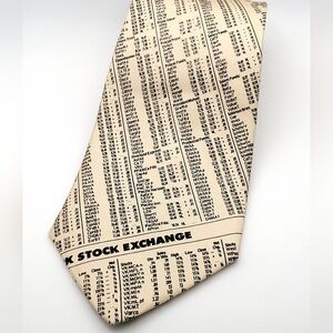 Josh Bach New York Stock Exchange Cream Black Novelty Silk Wide Neck Tie